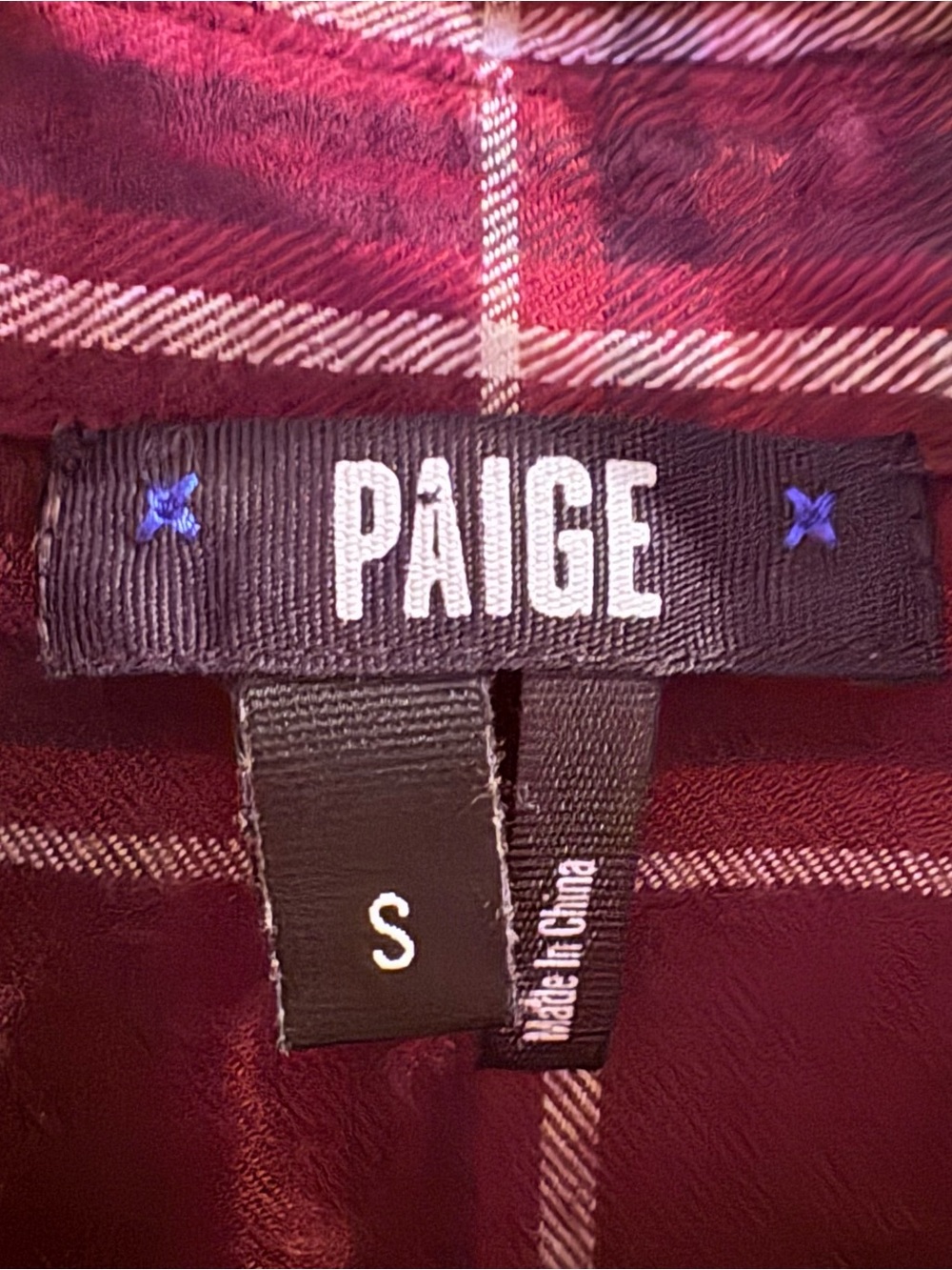 Like New PAIGE Burgundy Plaid Button-Down Shirt